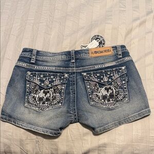 Platinum Plush Embellished Denim Shorts - Washed Blue
